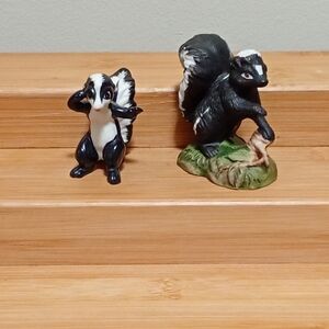 Bone China Black and White Skunk Figurine - Decorative Small Pet Statue